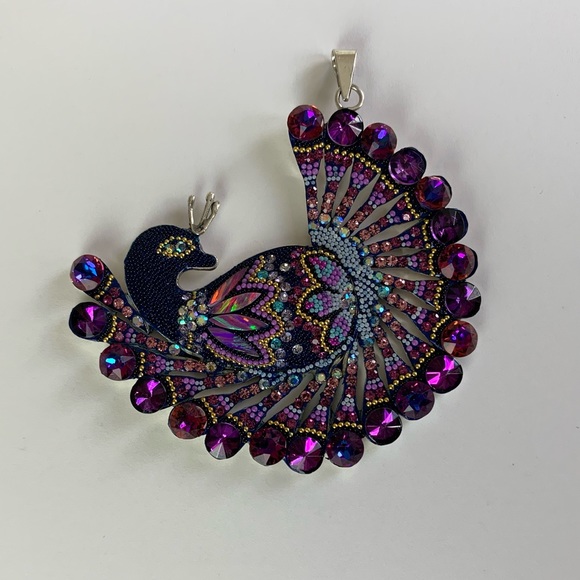 Purple Crystals Peacock Sterling Silver 925 Pendant & Earrings - Picture 1 of 12